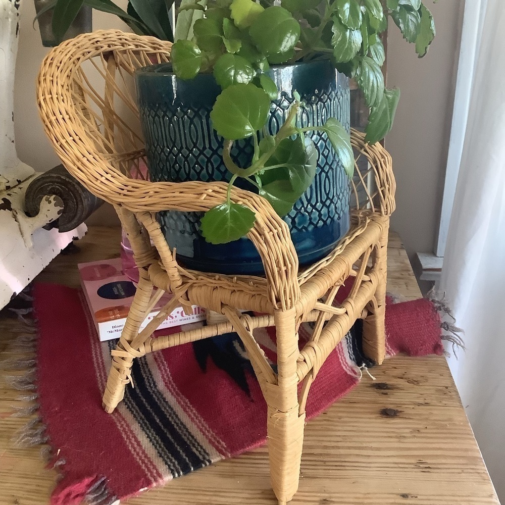 Vintage Boho Wicker Chair Planter
